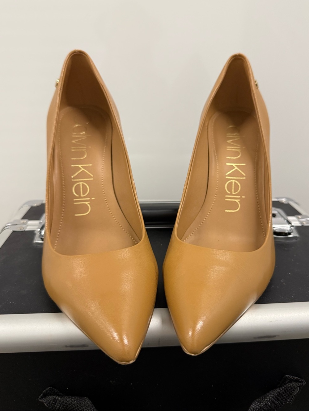 Calvin Klein Tan Pointed-Toe Leather Pumps